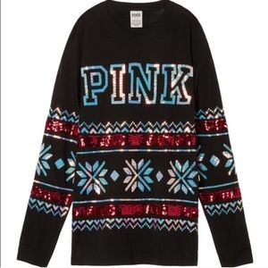 BNWT VS Pink 2016 Holiday Bling Campus Crew Small